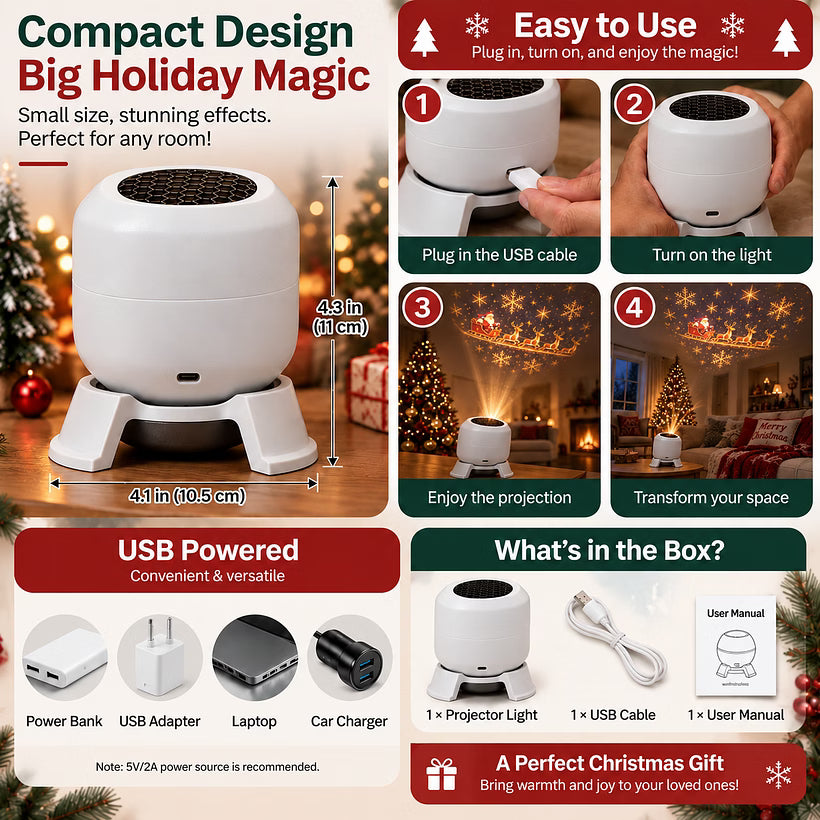 🎄Magical Christmas Projection Night Light – Transform Any Room Into A Holiday Wonderland, Rotating Festive Pattern LED Projector Lamp for Home Decor & Christmas Gift
