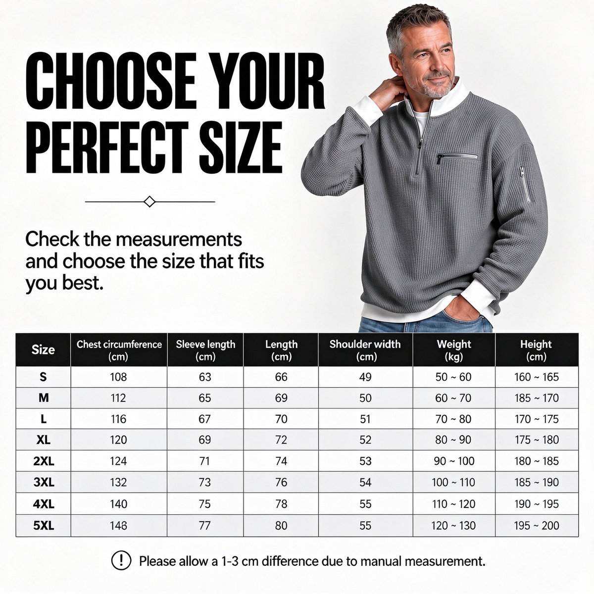 Men's Waffle Knit Quarter Zip Pullover | Relaxed Fit Long Sleeve Casual Sweatshirt with Chest & Sleeve Zipper Pockets