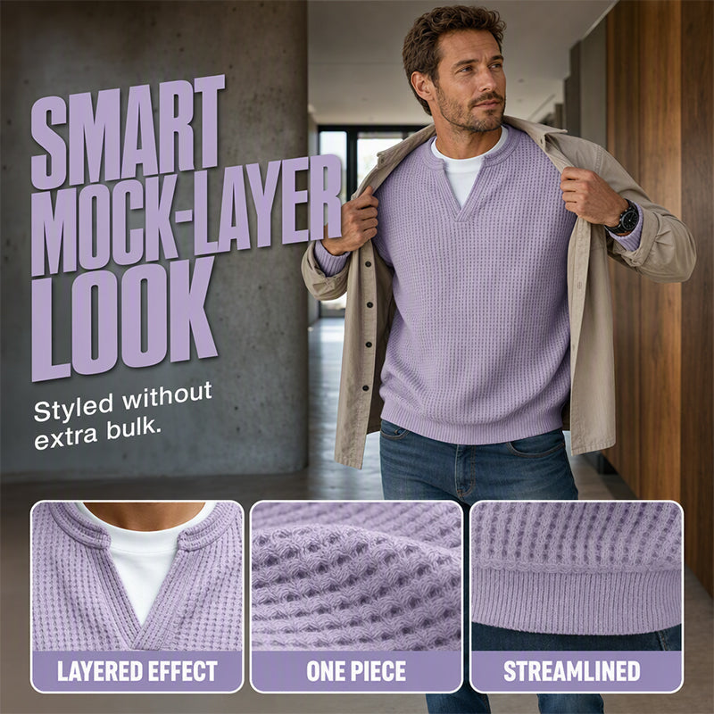 ⏳ LAST DAY 66 % OFF! 🔥Timeless Comfort | Men's Waffle Fake Layered-Look Long Sleeve Tee