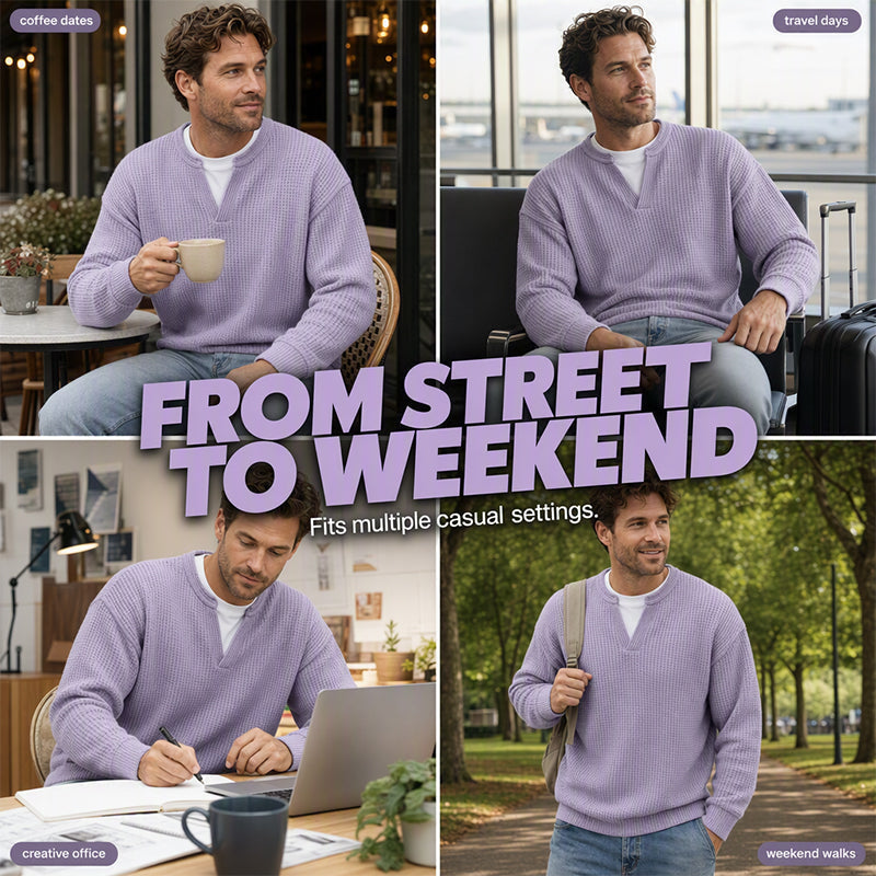 ⏳ LAST DAY 66 % OFF! 🔥Timeless Comfort | Men's Waffle Fake Layered-Look Long Sleeve Tee